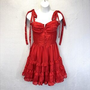Tiered Ruffle Sweetheart Dress XS Red Party Structured Bodice Corset Inspired